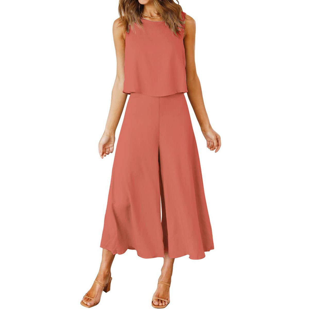 Luftiger Damen-Jumpsuit mit weitem Bein und ärmellosem Design, Größe S