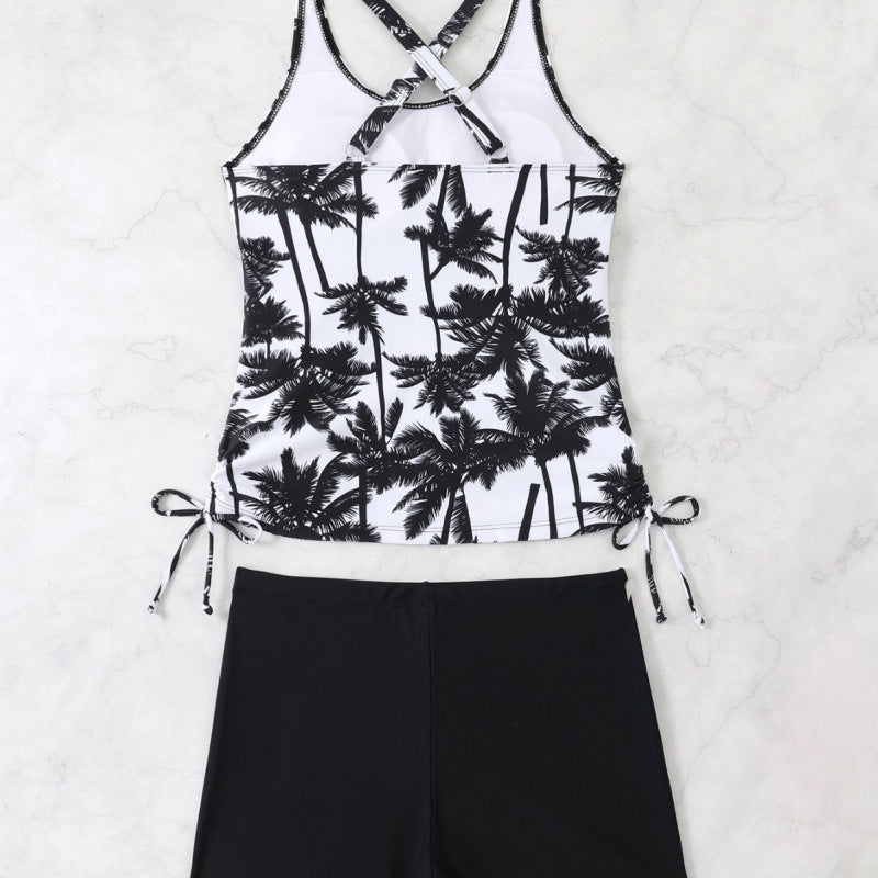 Women's tankini set with adjustable straps and modern palm print, size S