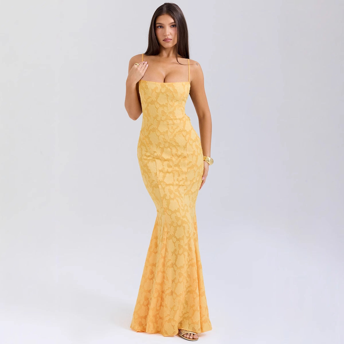 Damen figurbetontes Abendkleid mit luxuriösem Spitzenmuster und elegantem Schnitt, Größe S