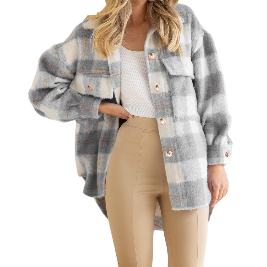 Women's Checked Flannel Jacket with Oversized Cut, Size