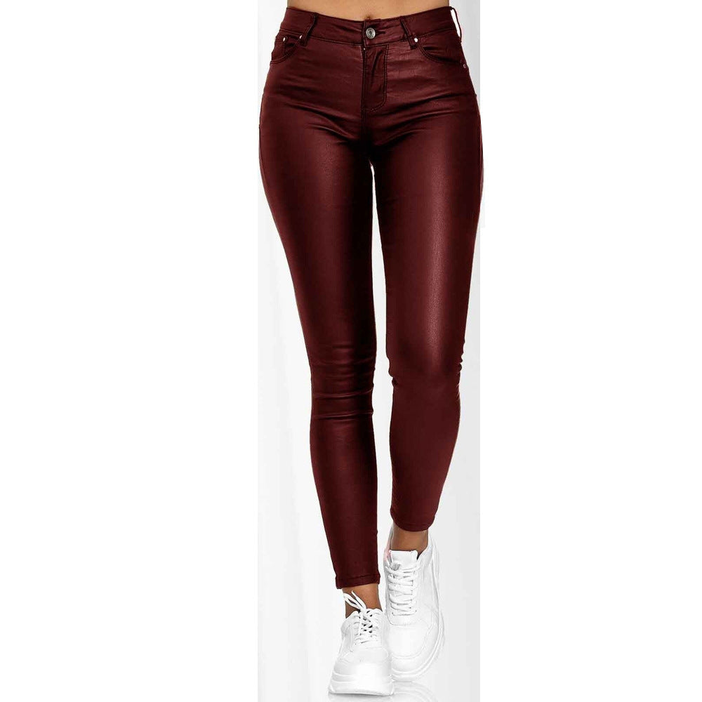 Damen-Leggings aus Kunstleder, matt, figurbetont, niedrige Taille, Größe [Größe fehlt]