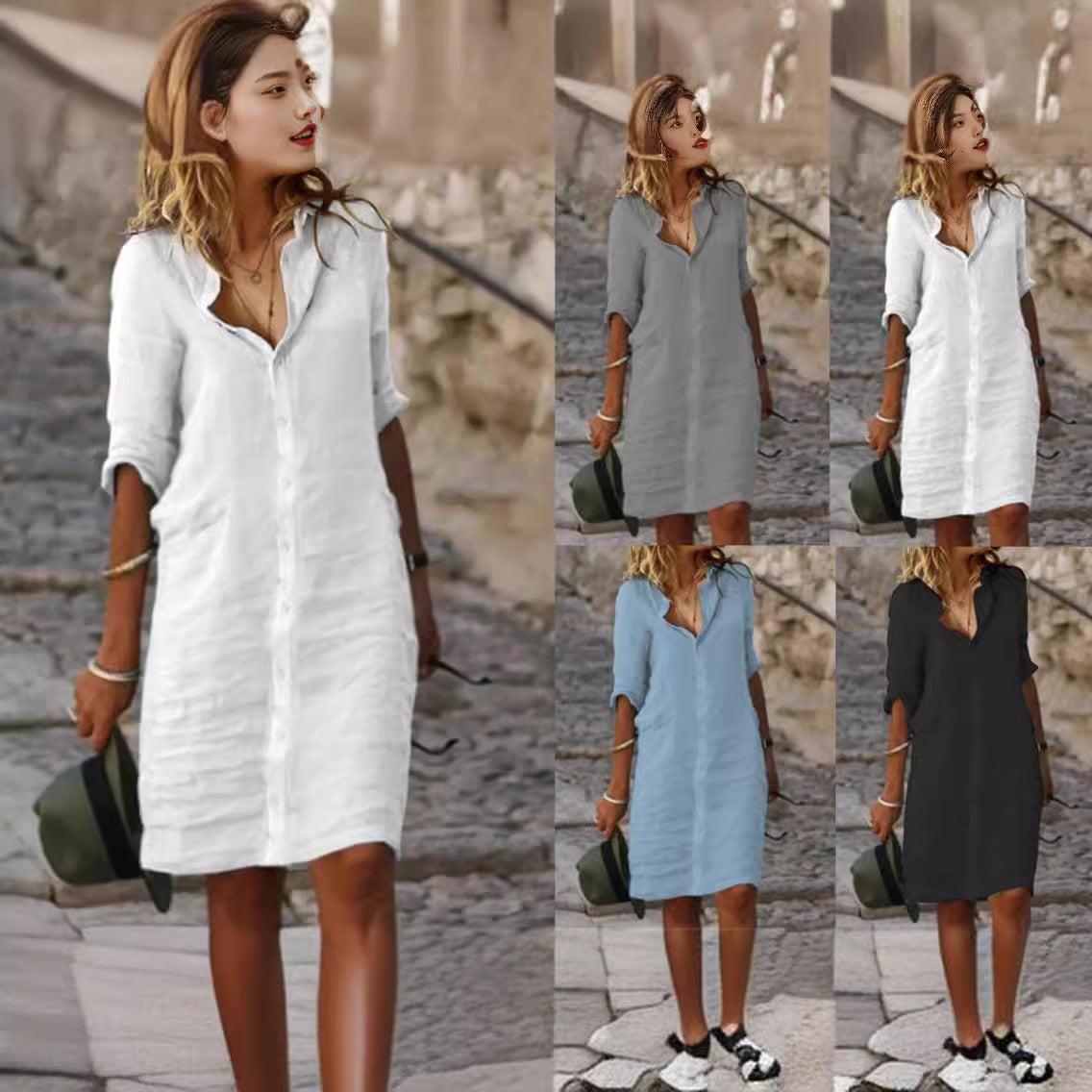 Damen-Freizeit-Hemdblusenkleid mit schicken Details, Größe