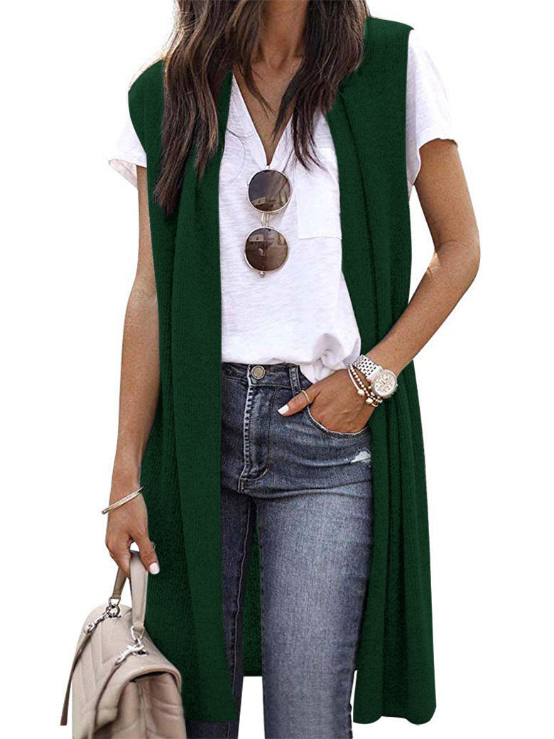 Women's open cardigan with a relaxed fit and long side panels, size