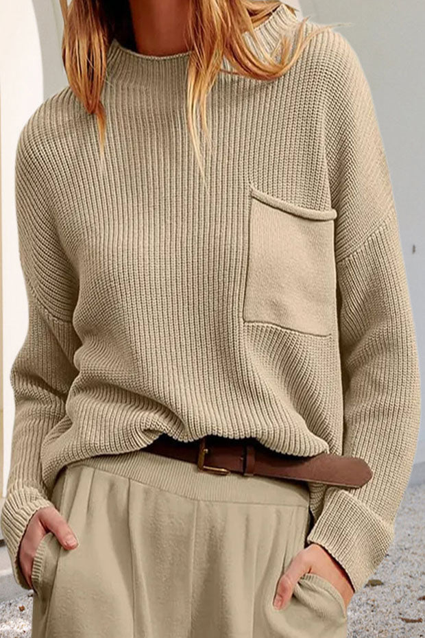 Valenzora Relaxed Long Sleeve Pocket Knit Sweatshirt