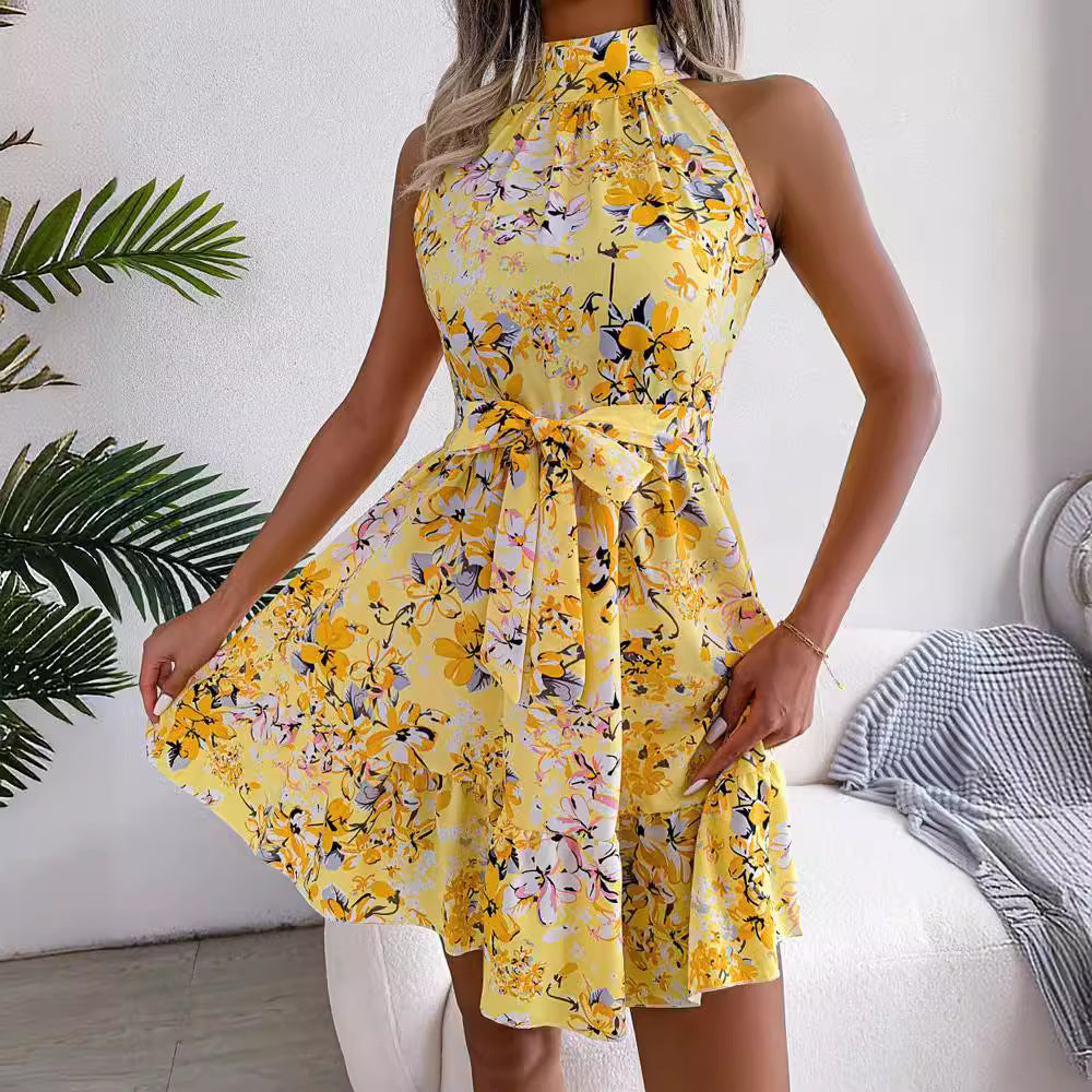 Damen-Sommer-Minikleid mit elegantem Ausschnitt und floralen Details, Größe