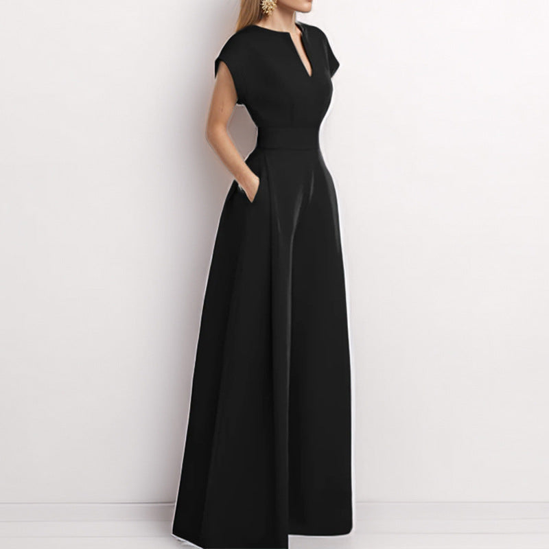 Eleganter Damen-Overall mit weitem Bein und Schalkragen, Größe