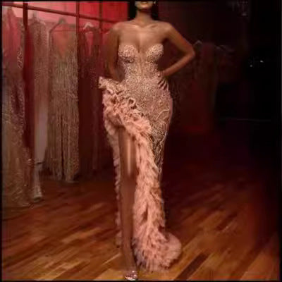 Valenzora | Gold silhouette temperament pendulum sequin dress