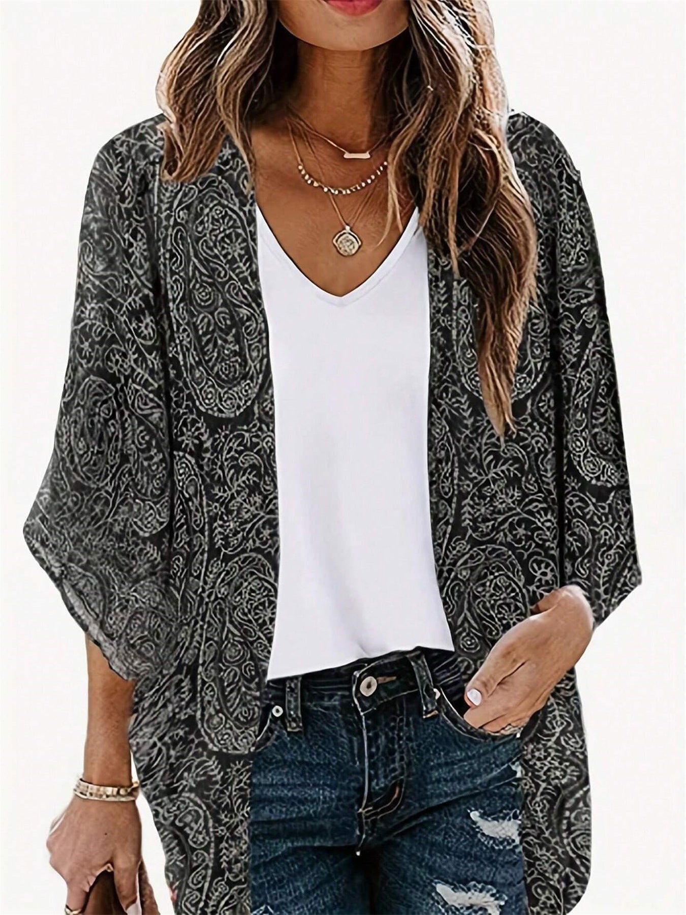 Women's casual kaftan jacket in a modern ethnic design, size Valenzora