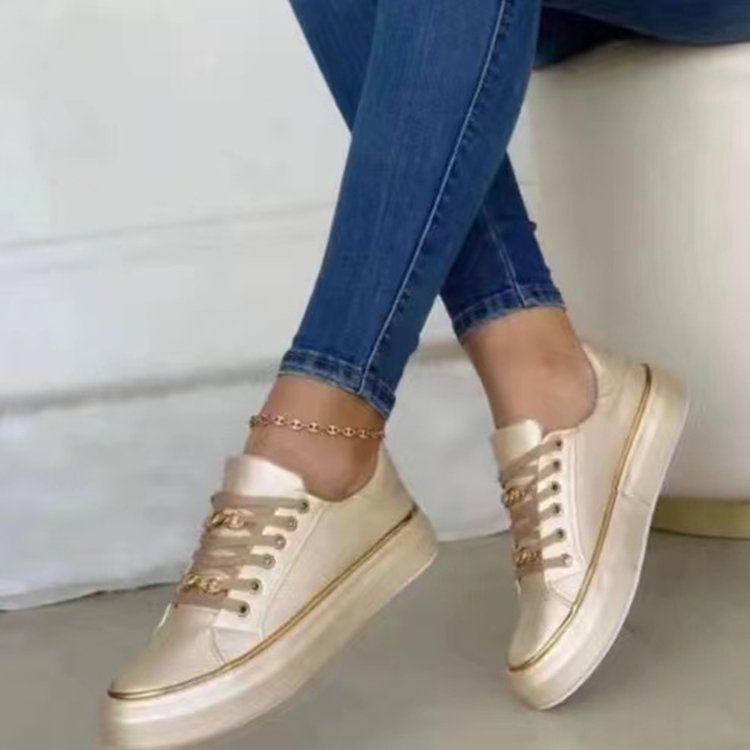 Women's sneakers with a fashionable satin upper and elegant gold accents, size Valenzora