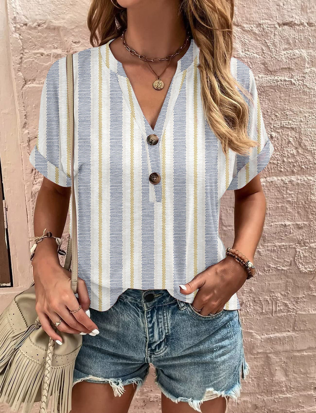 Valenzora | Trendy printed button-up short-sleeved top
