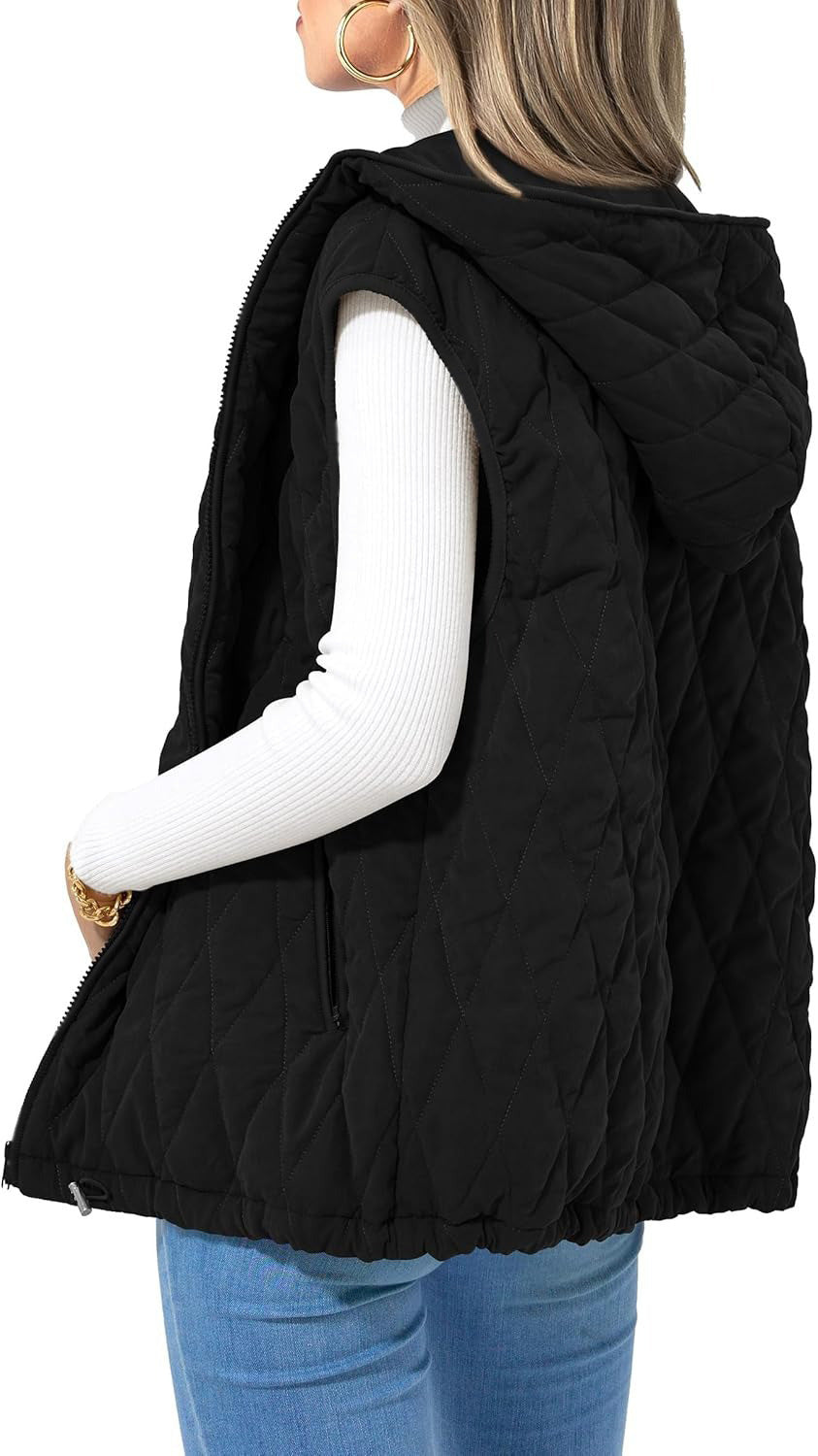 Women's quilted hoodie vest with practical pockets, size S