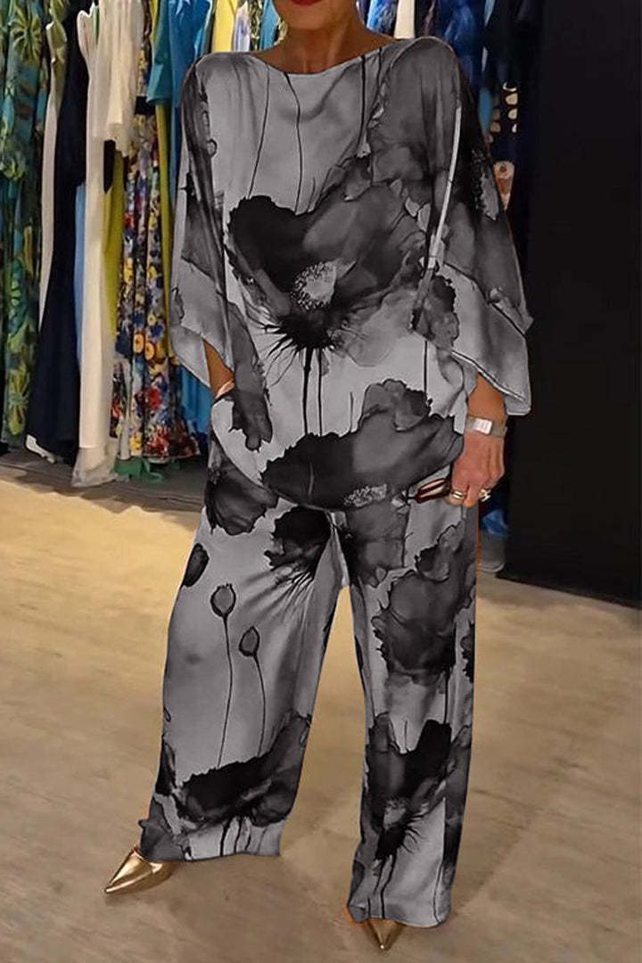 Valenzora | Elegant satin one-shoulder printed loose set