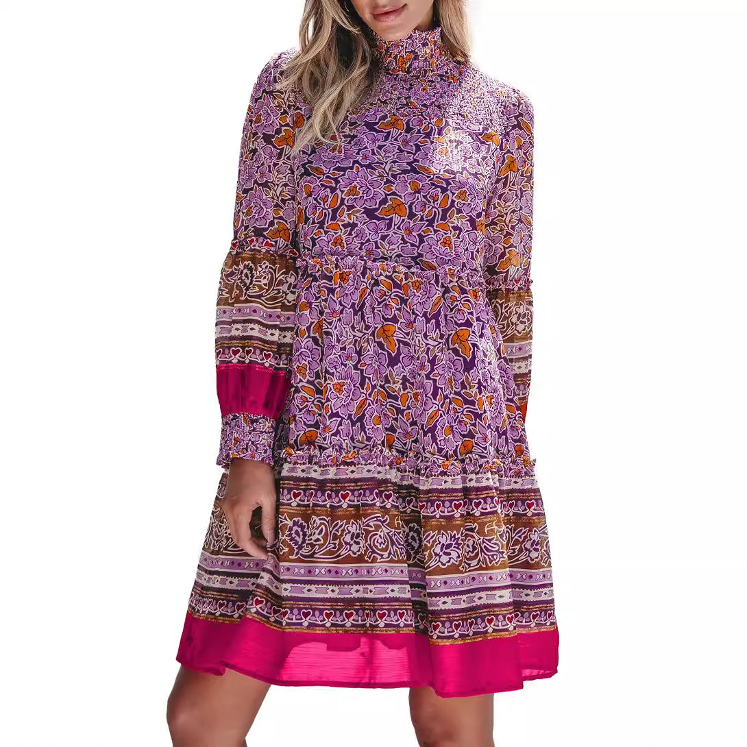 Damen-Midikleid im Boho-Stil mit elastischem Bund und voluminösen Ärmeln, Größe [Größe fehlt]