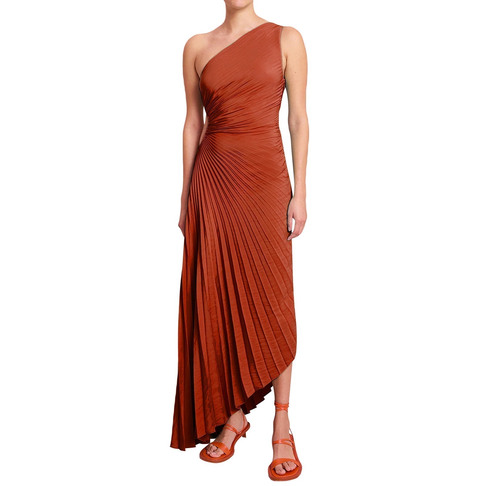 Valenzora | One-Shoulder-Plisseekleid in Midilänge