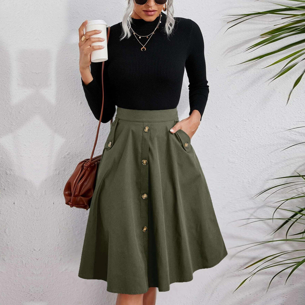 Valenzora | Eleganter Umbrella-Midirock mit Knopfleiste
