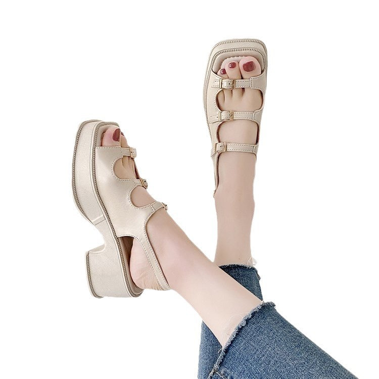 Damen Plateau-Sandalen mit verstellbaren Riemen und modischem Blockabsatz, Größe Valenzora