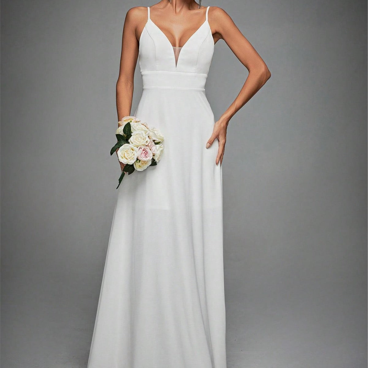 Valenzora | V-neck strapless evening dress lace backless large swing dance dress party dress bridesmaid dress