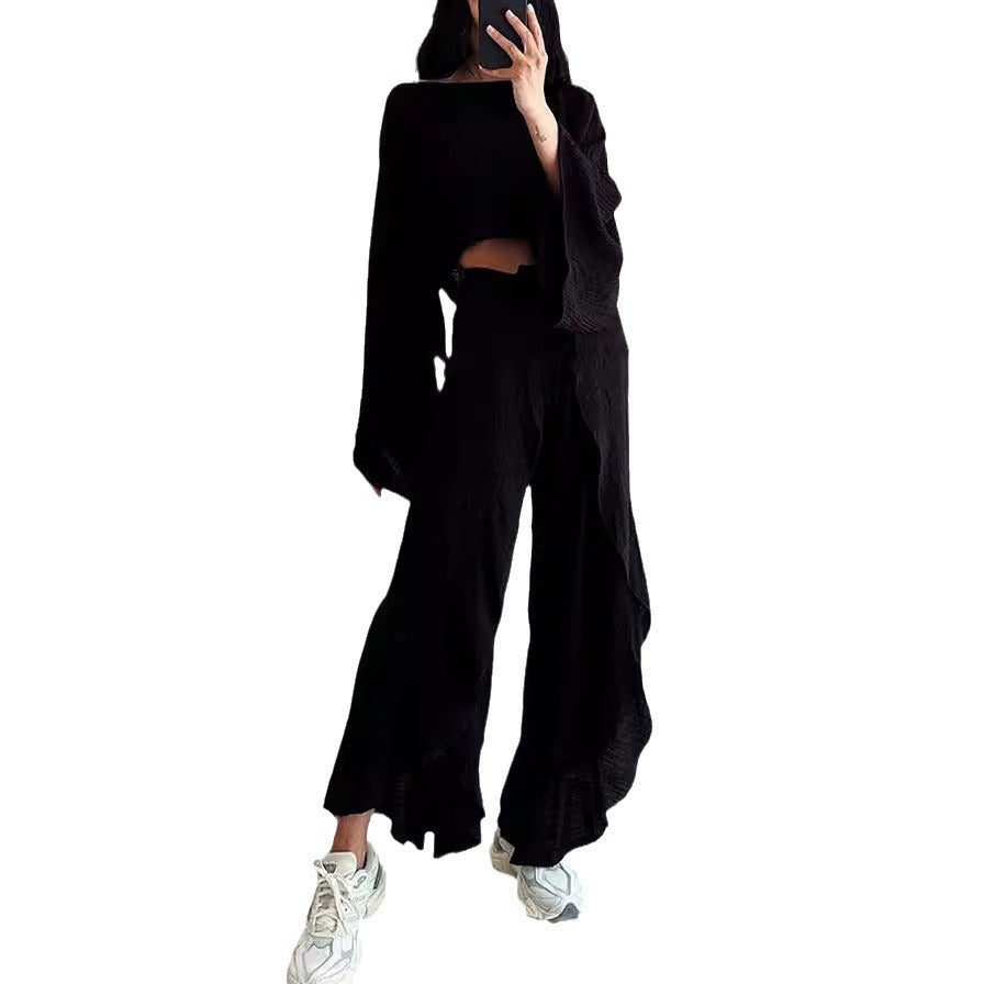 Damen-Freizeit-Zweiteiler mit Oversize-Oberteil und weiter Hose, Größe