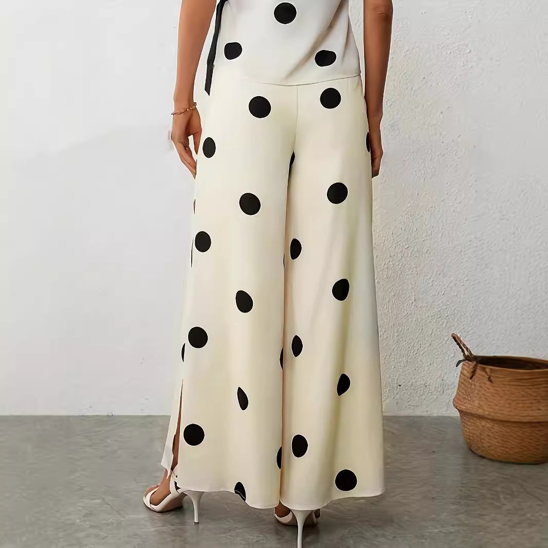 Damenweite, luftige Polka-Dot Palazzo-Hose mit eleganten Seitenschlitzen, Größe [Größe fehlt]