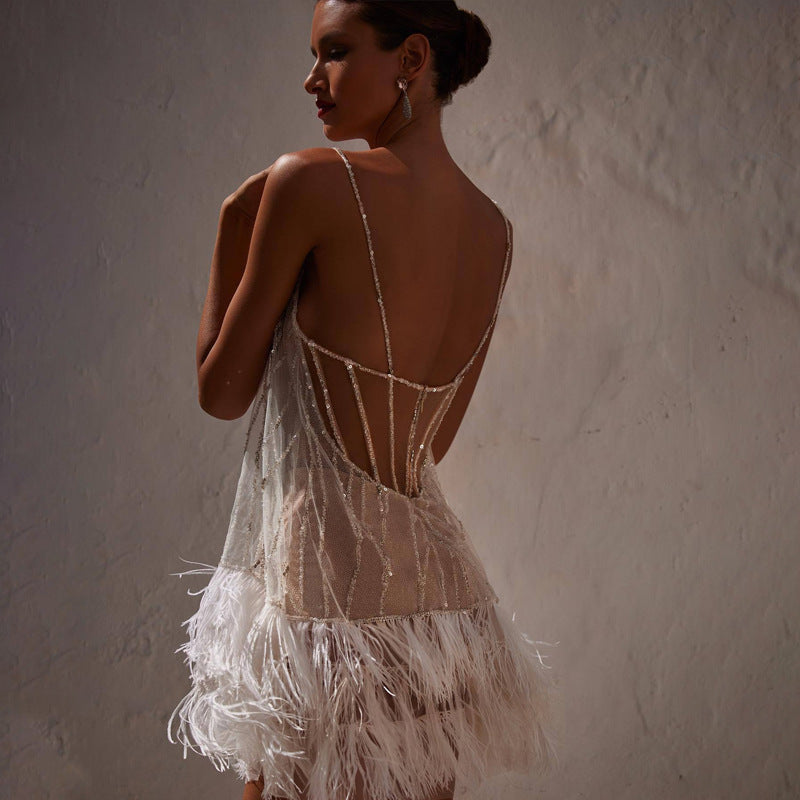 Valenzora | Feather Sequin Sleeveless Mini Dresses
