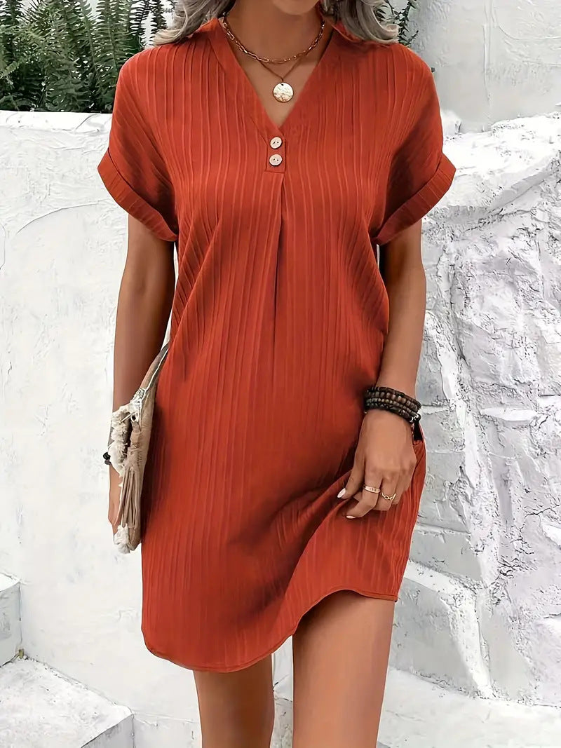 Damenkurzarmkleid mit Knopfleiste und feinem Längsstreifenmuster, Gr.