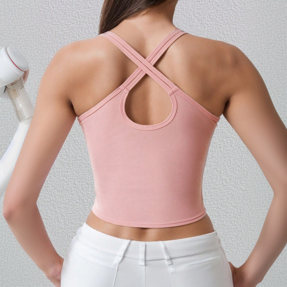 Women's sporty crop top with narrow spaghetti straps, size