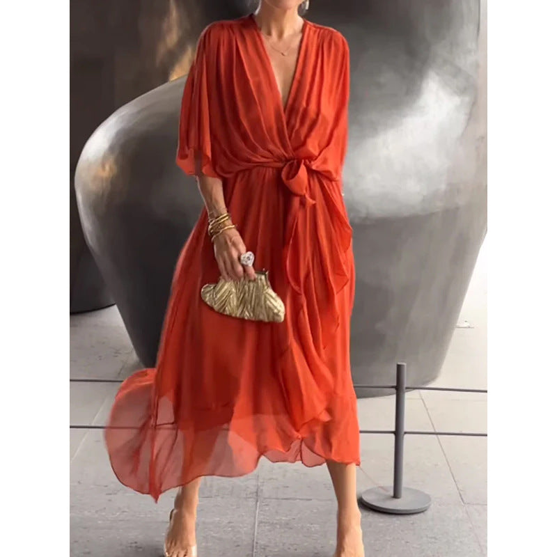 Valenzora | Lace-up Batwing Sleeve Irregular Dress