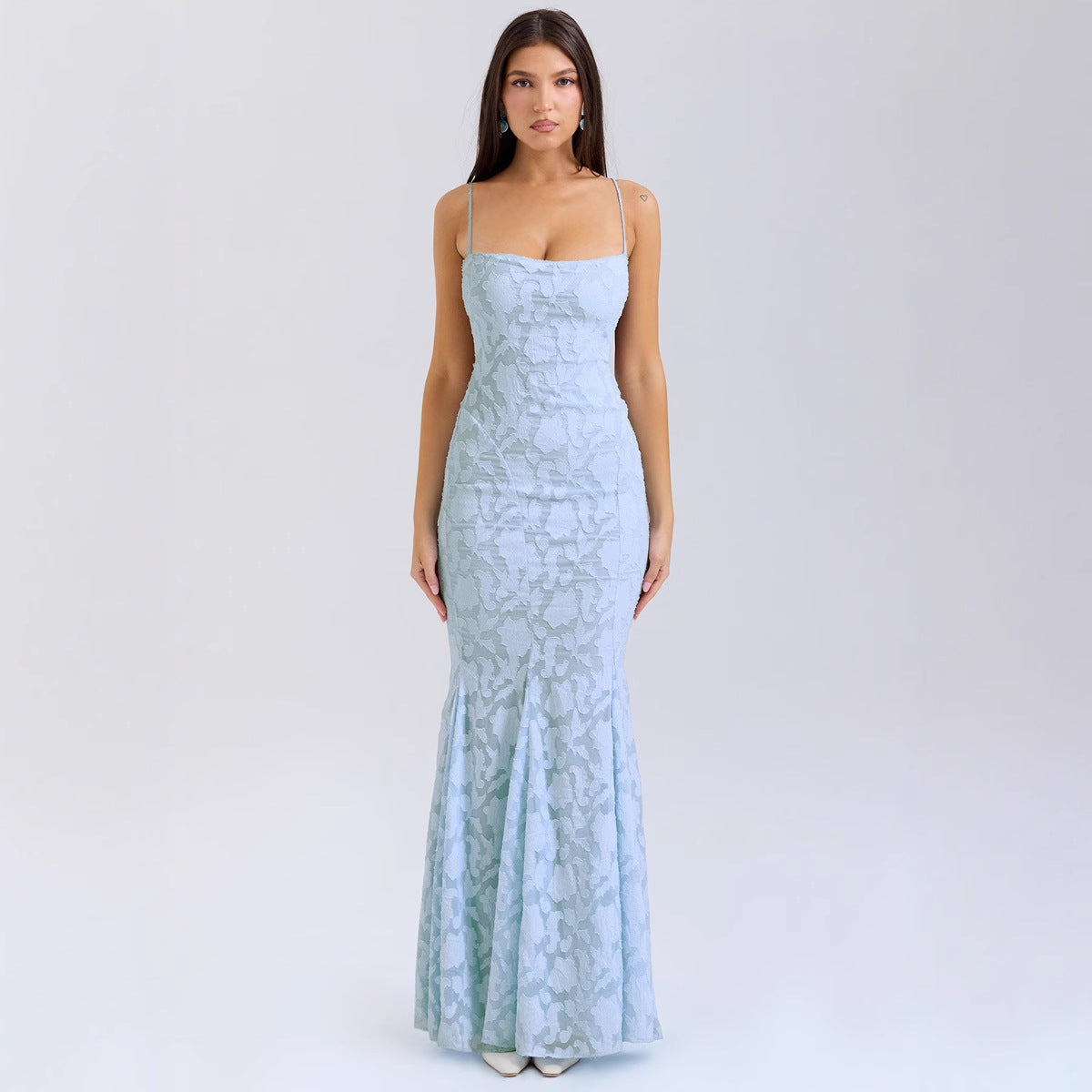 Damen figurbetontes Abendkleid mit luxuriösem Spitzenmuster und elegantem Schnitt, Größe S