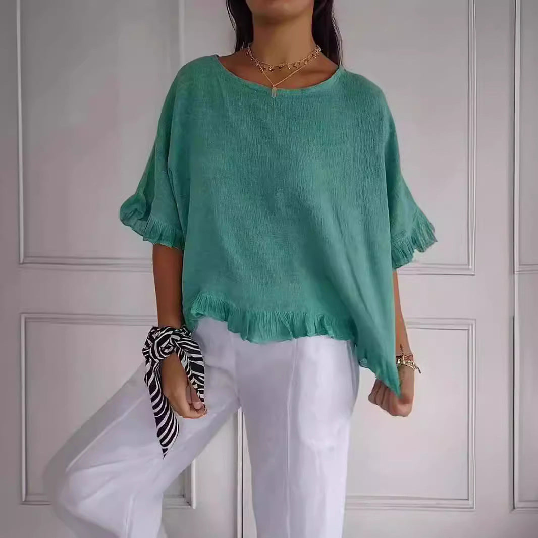 Valenzora | Ruffled hem Casual short-sleeved T-shirt