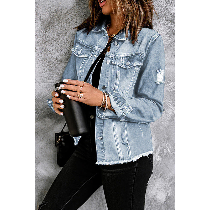 Damen-Jeansjacke mit entspannter Passform und funktionellen Taschen, Größe