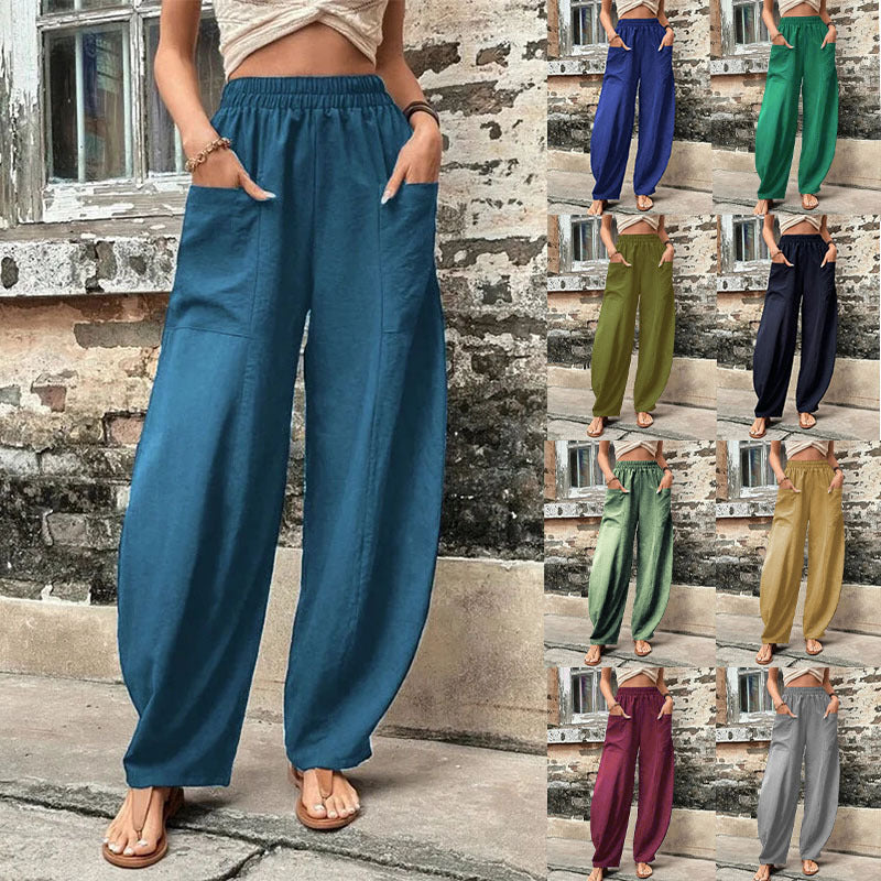 Valenzora | Comfortable solid-color casual pants with pockets