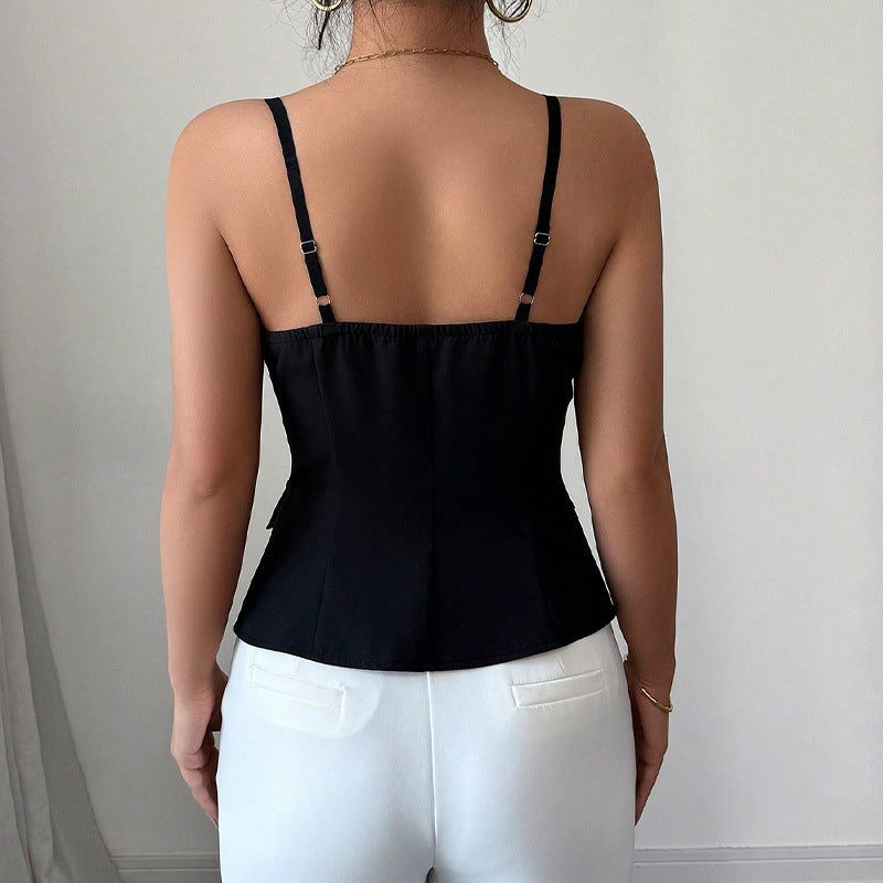 Women's sleeveless blouse top with a tailored cut and button details, size [size]