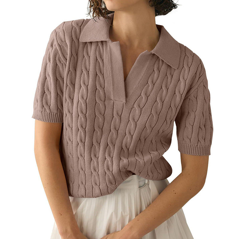 Valenzora | Polo collar twist knit sweater