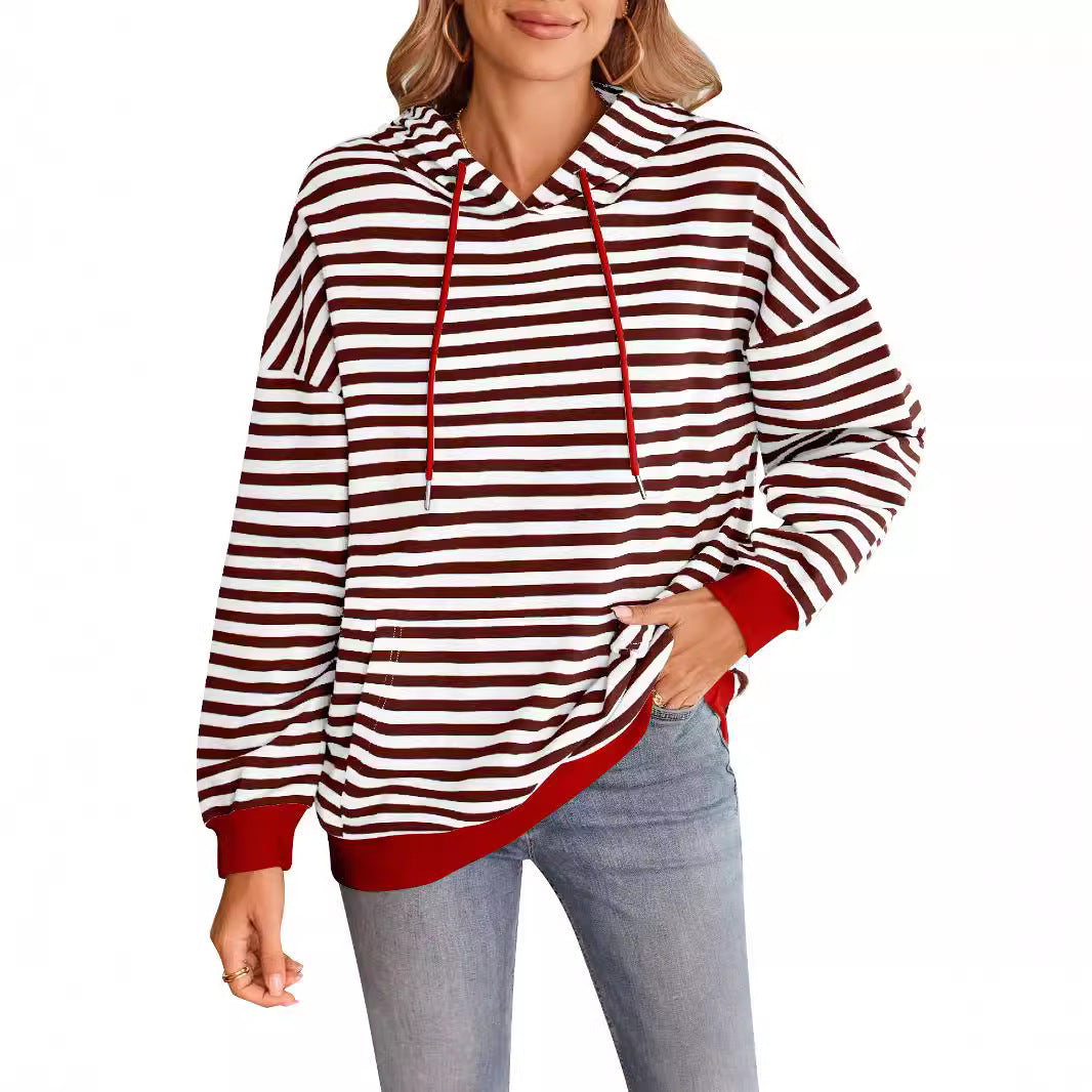 Gestreifter Kapuzenpullover für Damen mit stylischer Kängurutasche, Größe S