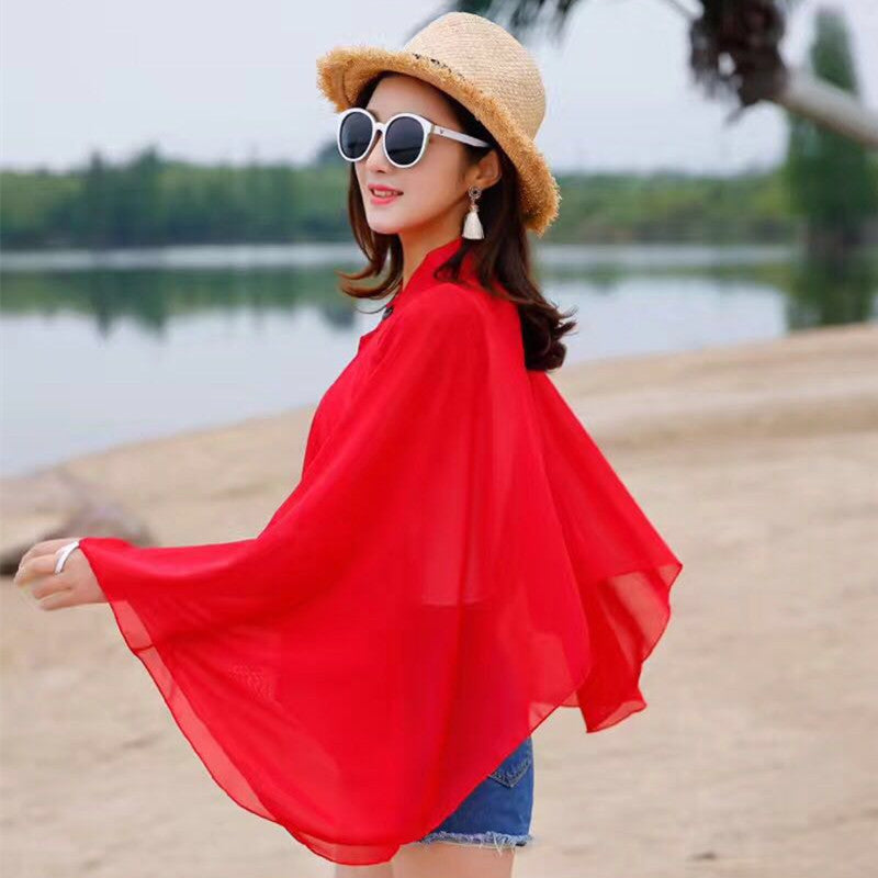 Luftiger Damen-Chiffon-Kimono mit weiten Schlagärmeln, Größe S
