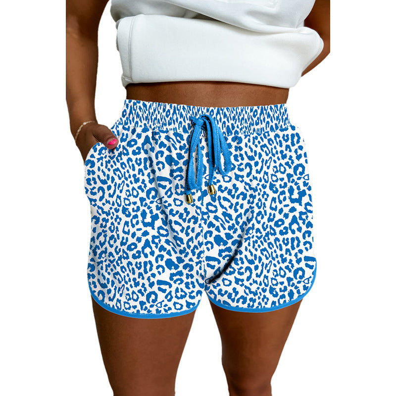 Women's casual shorts with a fashionable leopard print and elastic waistband, size S