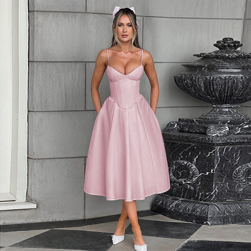 Damen-Midikleid mit figurbetontem Oberteil und schwingendem Rock, Größe [size]
