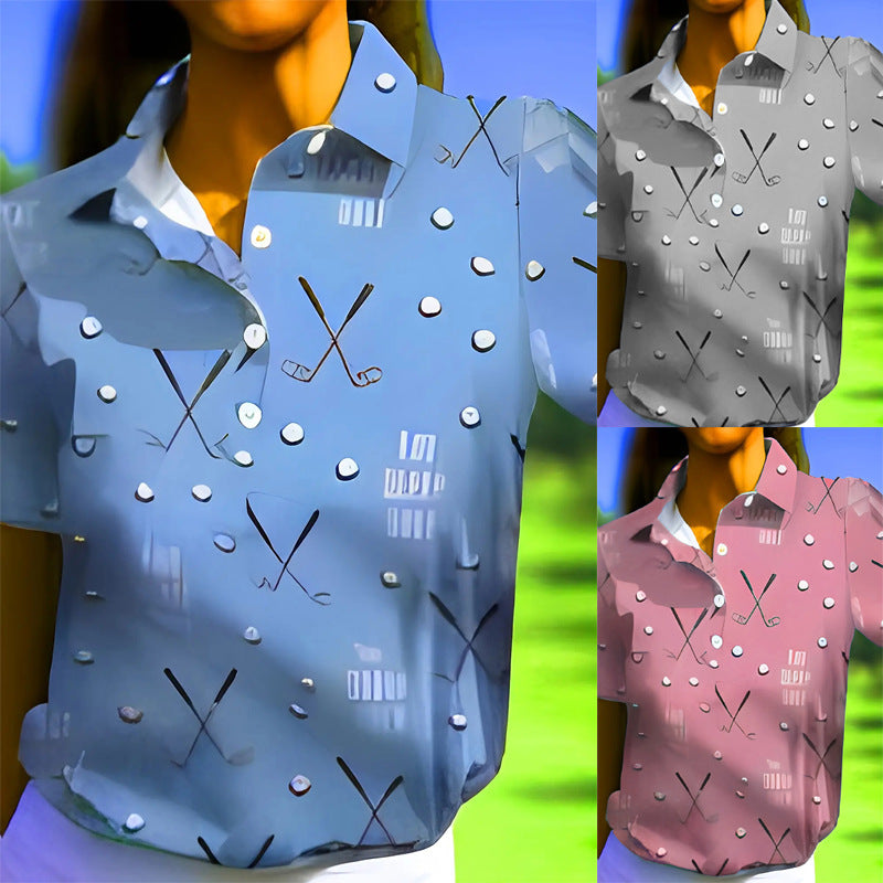 Damen-Kurzarmshirt mit modischem Golf-Print und bequemem Schnitt, Größe S