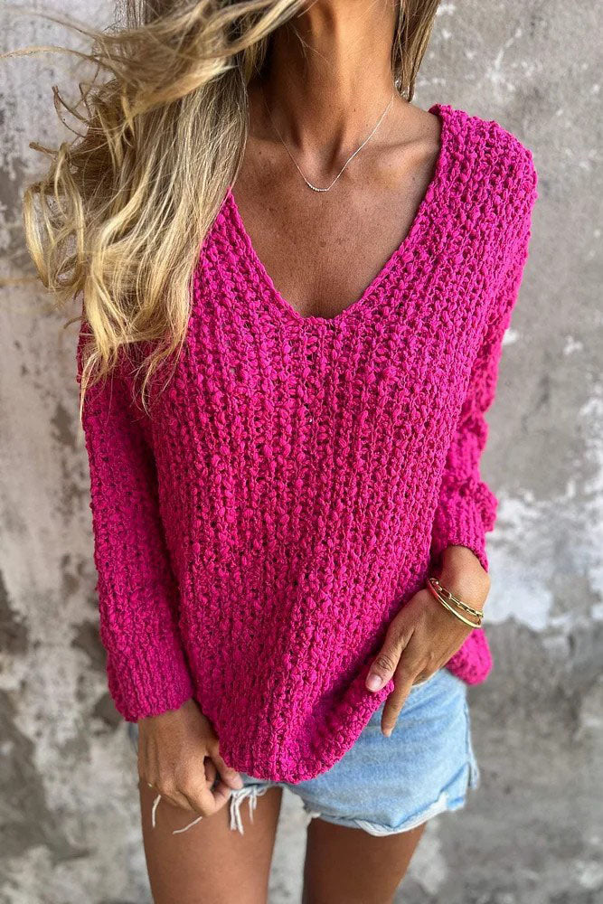 Valenzora Grobstrick-V-Ausschnitt gemütlicher Langarmpullover
