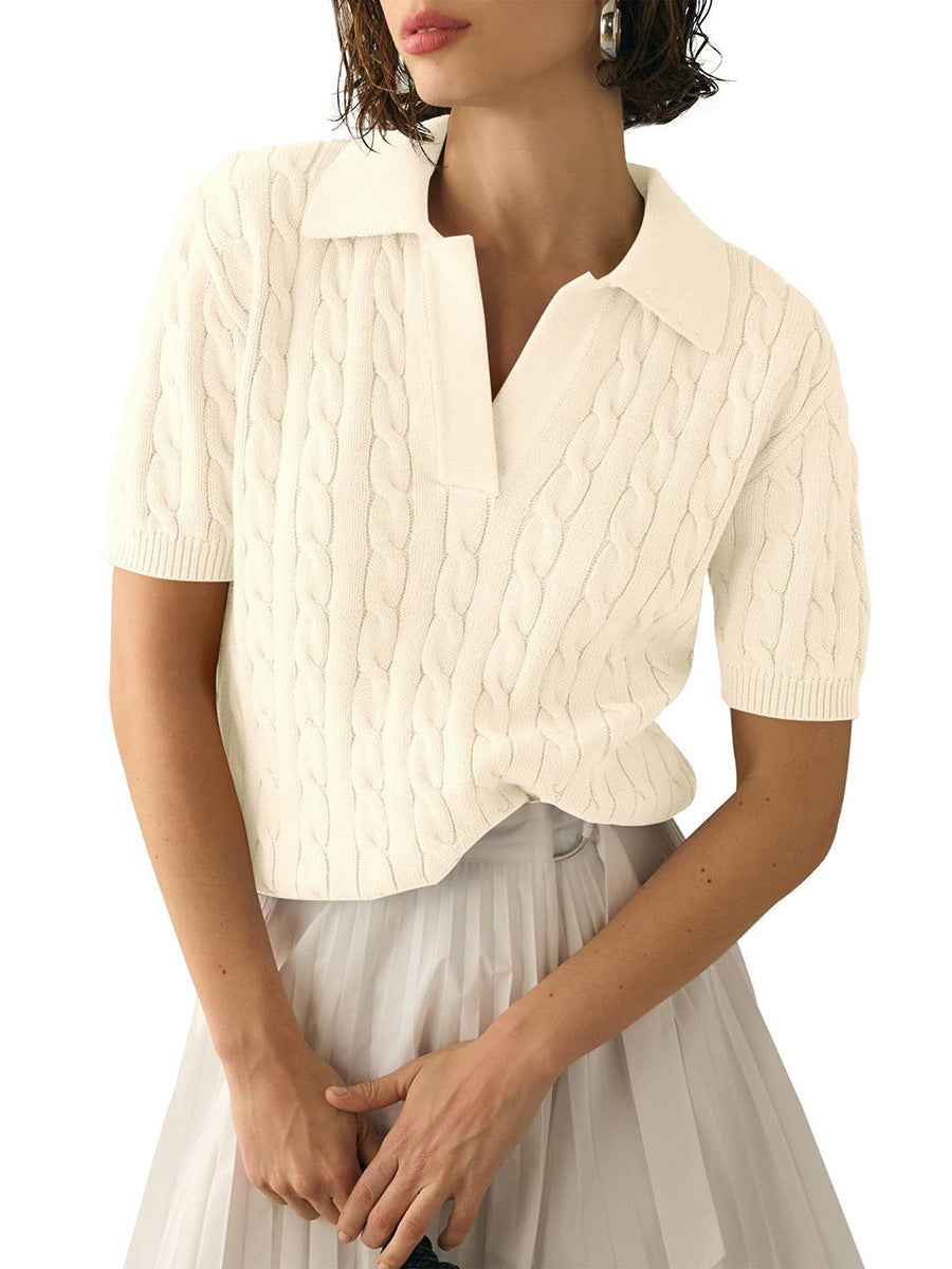 Valenzora | Polo collar twist knit sweater