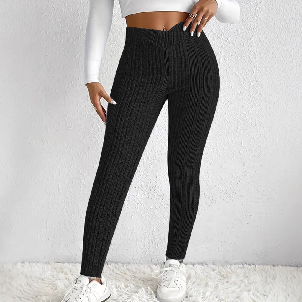 Enganliegende Damen-Ripp-Leggings aus atmungsaktivem Stretch-Material, Größe