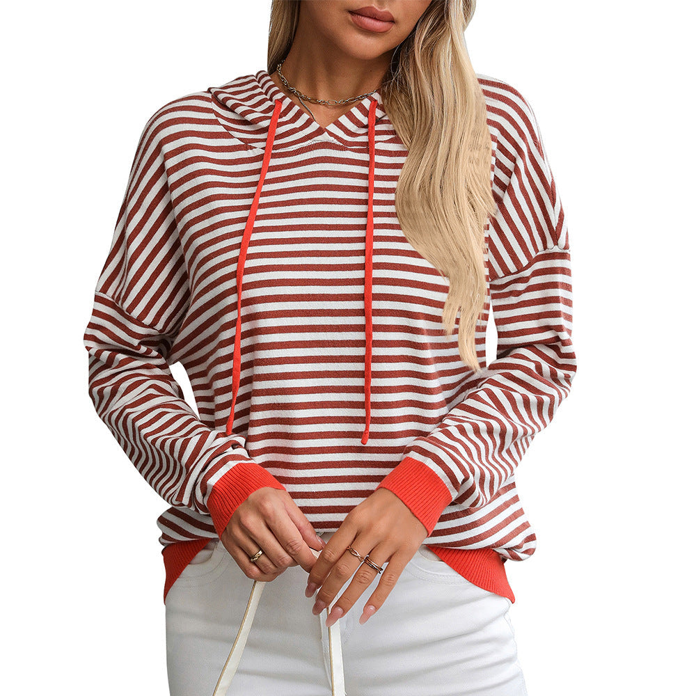 Gestreifter Hoodie für Damen mit lockerer Passform und kontrastierenden Details, Größe S