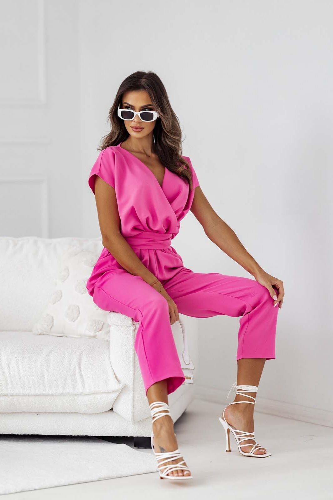 Valenzora | Colour V-neck Short Sleeve Jumpsuit For Holiday