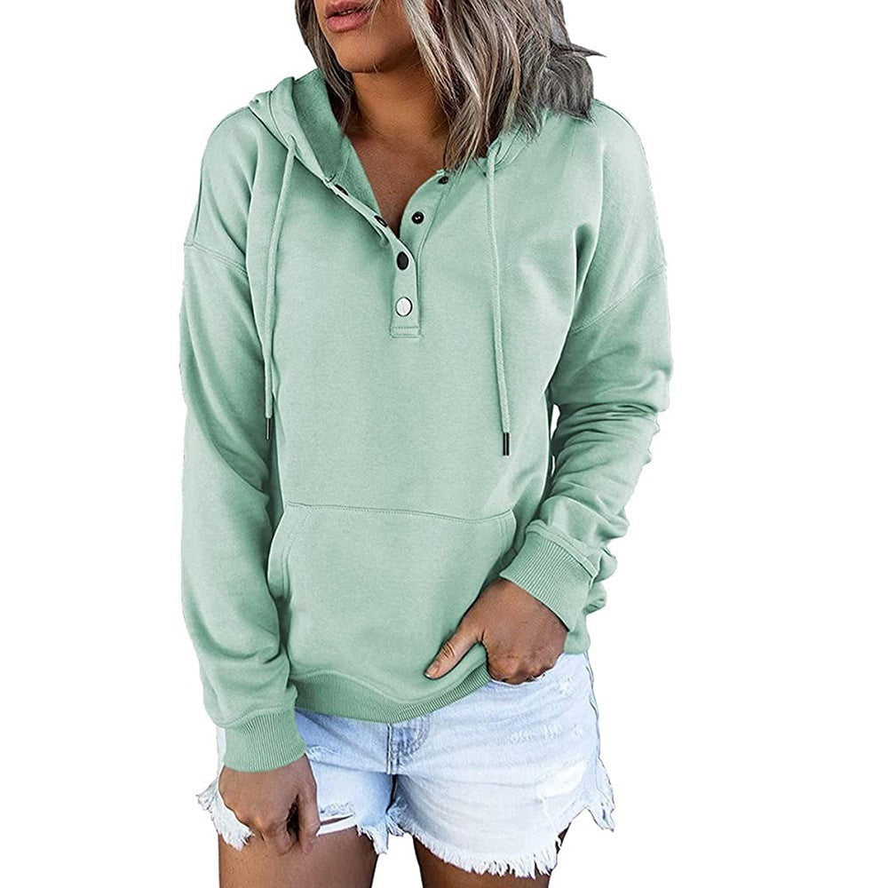 Damen-Kapuzenpullover mit Knopfleiste und lässiger Passform, Größe
