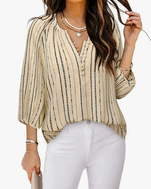 Elegante Damen Tunika-Bluse mit edlem Streifenmuster, Gr.