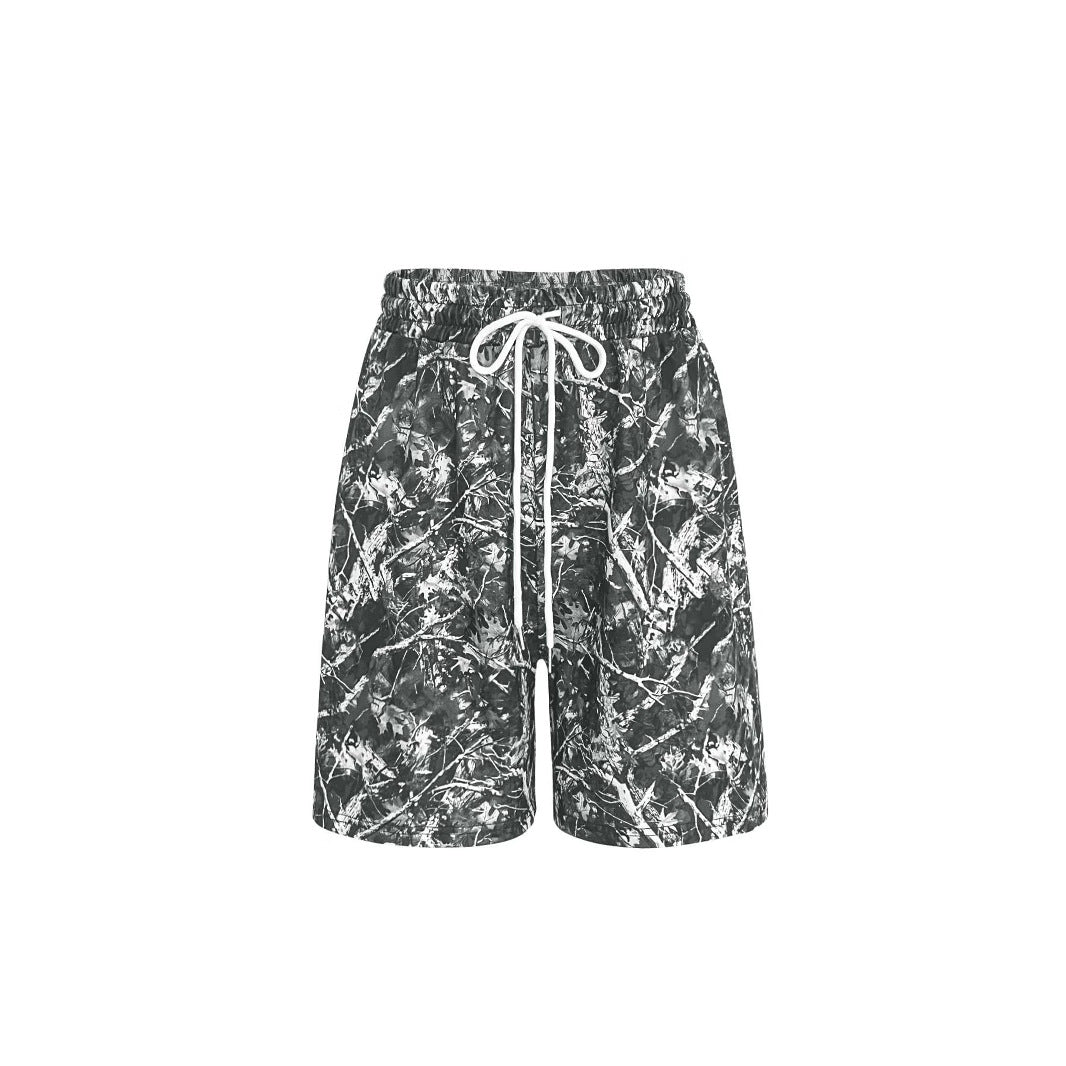 Women's casual shorts with a stylish camouflage pattern and elastic waistband, size S