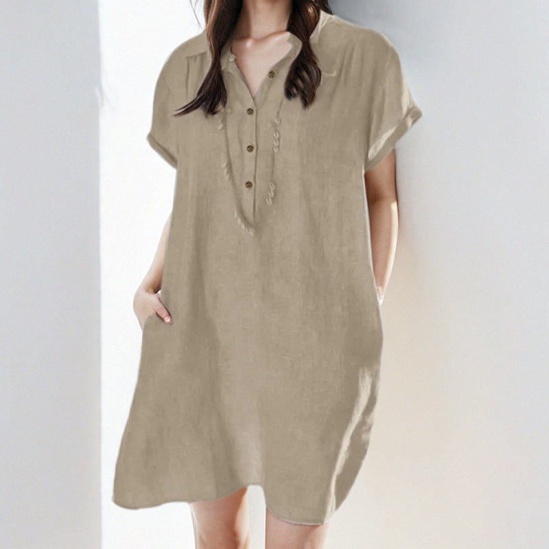 Damen Freizeitkleid mit Knopfleiste und seitlichen Taschen Drune