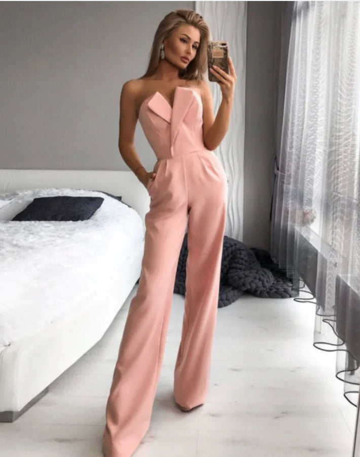Valenzora | Asymmetrical lapel mid-waist commuter jumpsuit