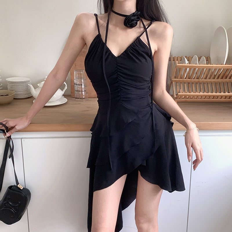 Damen asymmetrisches Sommerkleid mit Rüschendetails Drune