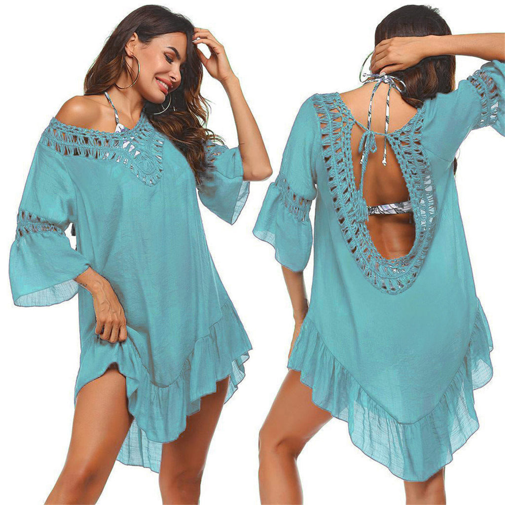 Women's casual beach throw with aesthetic openwork pattern and open back, size Valenzora